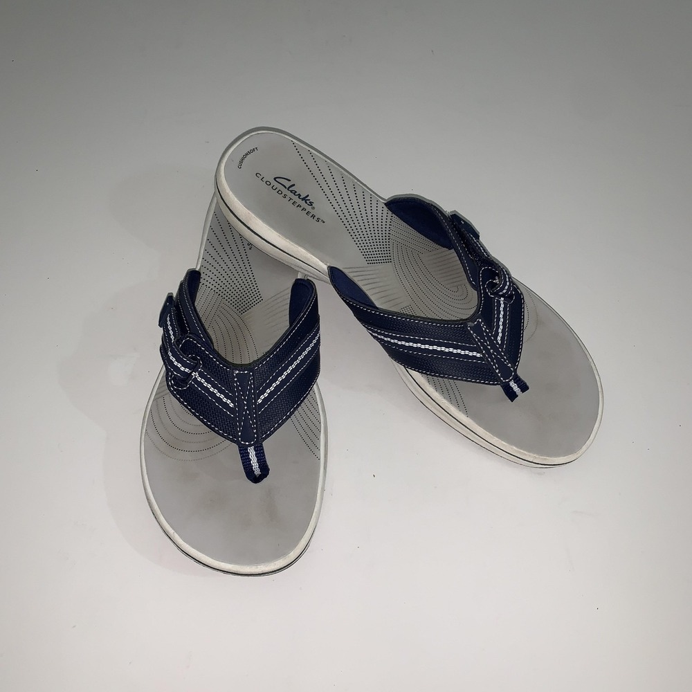 Clarks Cloudsteppers Sandals Womens Size 10 Blue Thong Flip Flops Comfort